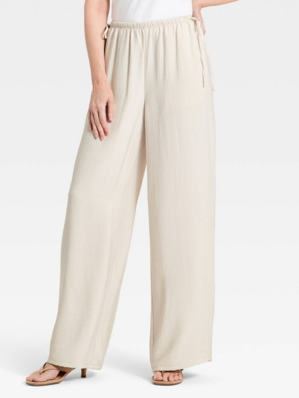 NWT A New Day Modern Gauze Side-Tie Wide Leg Pants Cream Women's Size Small